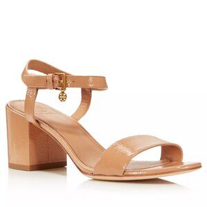 Tory Burch Laurel Patent Leather Ankle Strap Sandals Heels Tan Makeup 9